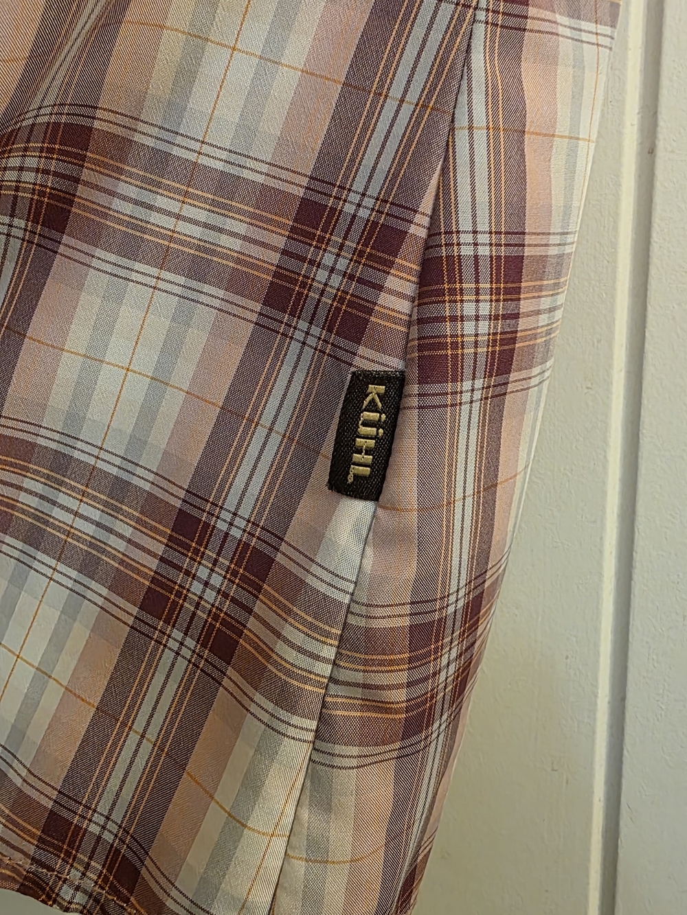 Kuhl Short-Sleeve Plaid Snap-Up Shirt - Burgandy/Pink/White - Picture 5 of 10